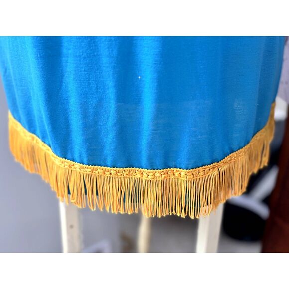 VINTAGE Turquoise Mod Mini Dress GoGo Fringe Daisy Cute Size S 1960's 70's - Picture 4 of 6